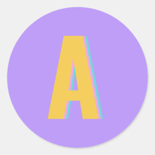 Paarse Retro Typografie Monogram Initiaal Ronde Sticker