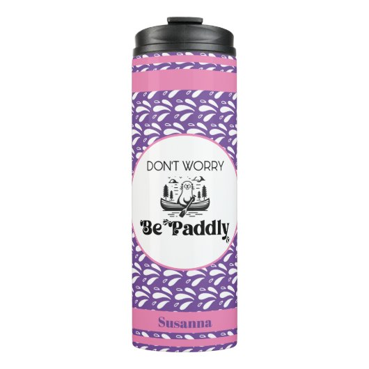 Paarse Retro Water Pattern Kano Otter Aangepaste N Thermosbeker (Voorkant)