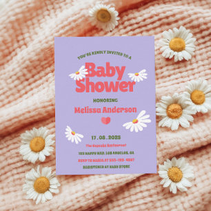 Paarse Retro Whimsical Daisy Baby shower Kaart