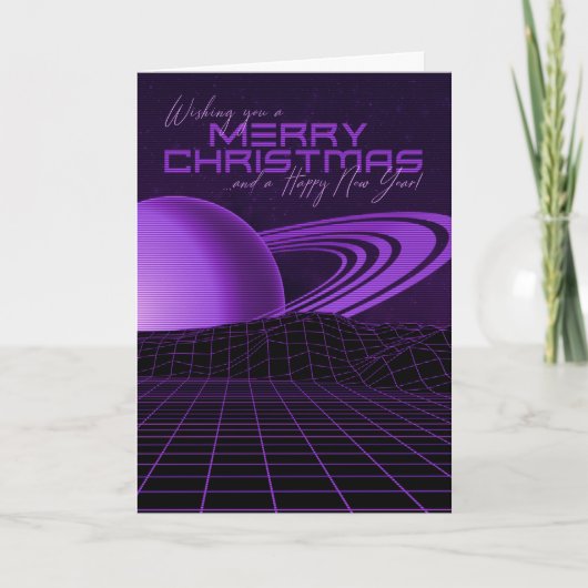 Paarse Retrowave Kerst Kaart (Voorkant)