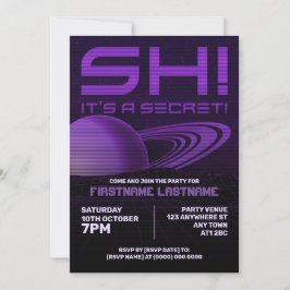 Paarse Retrowave Verrassings-Birthday Party Uitnod Kaart