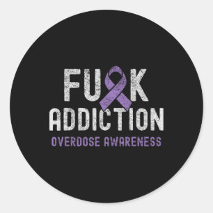 Paarse Ribbon FCK Addiction Overdose Awareness Ronde Sticker