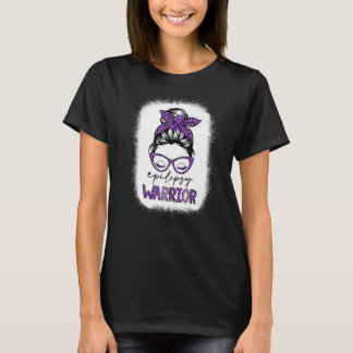 Paarse Ribbon Messy Bun Warrior Epilepsy Bewusthei T-shirt