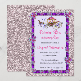 Paarse Ribbon Pink Glitter Royal Princess Birthday Kaart