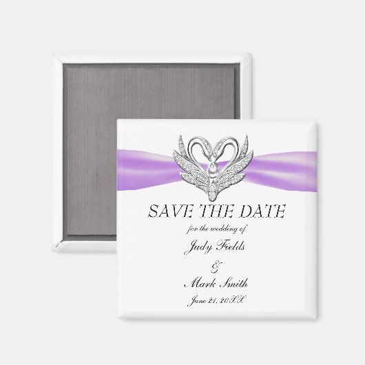 Paarse ribbon Silver Swans sparen de Datum Magnet Magneet (Voorkant / Achterkant)