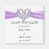 Paarse ribbon Silver Swans sparen de Datum Magnet Magneet (Voorkant)
