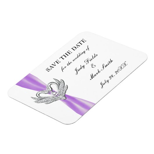 Paarse ribbon Silver Swans sparen de Datum Magnet Magneet (Linkerzijde)