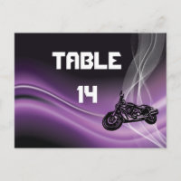 Paarse Road Biker Trouwtafel nummer briefkaart