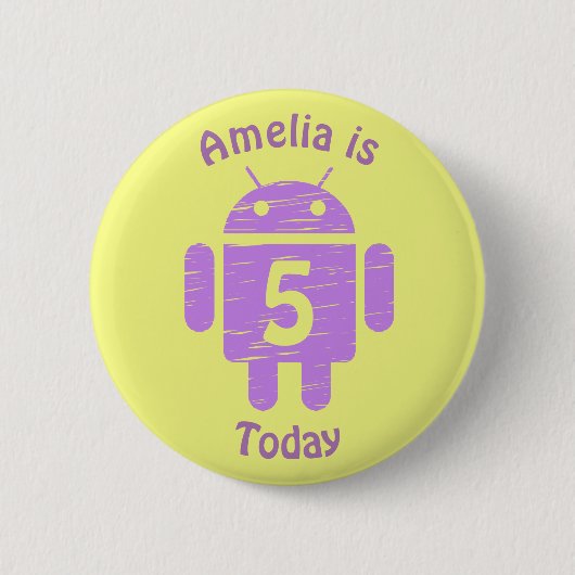 Paarse Robot Kinder Custom Age Verjaardag Ronde Button 5,7 Cm (Voorkant)