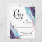 Paarse Rode Aqua Waterverf Moderne Bruiloft RSVP (Voorkant)