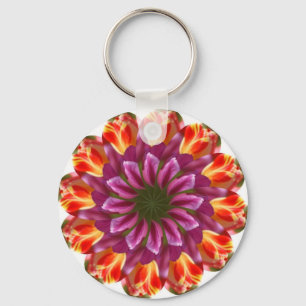 Paarse, rode en gele tulpen sleutelhanger