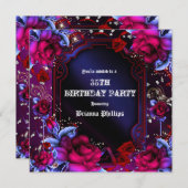 Paarse Rode Fantasy Floral Rozen Bling Kaart (Voorkant / Achterkant)