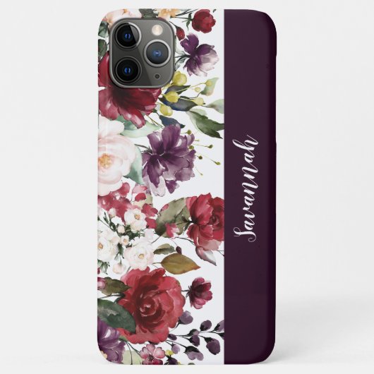 Paarse rode roze Waterverf Floral Monogram Case-Mate iPhone Case (Achterkant)