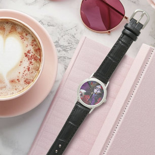 Paarse Rode Rozen Suiker Schedel Fee Dag Doden Horloge
