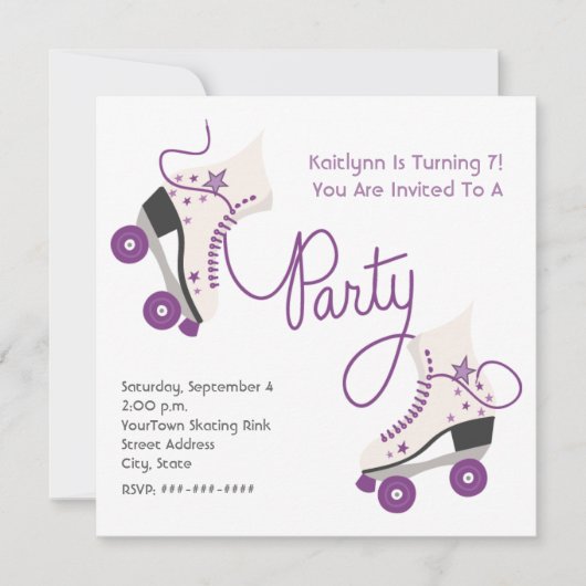 Paarse Roller Disco Schaats Feestuitnodiging Kaart (Voorkant)