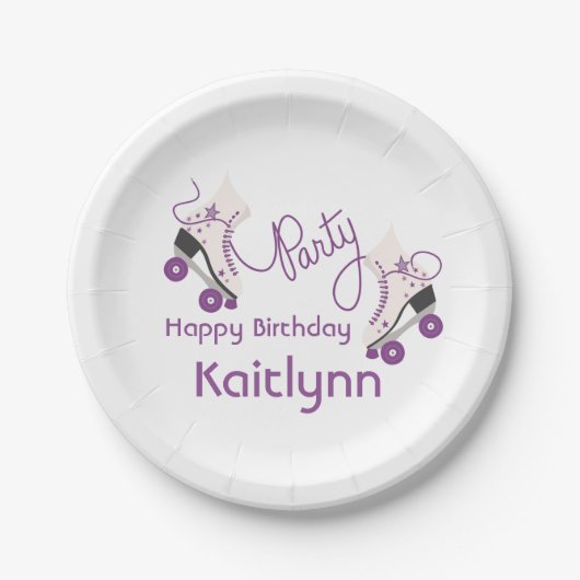 Paarse Roller Schaatsen Birthday Party Papieren Bordje (Voorkant)
