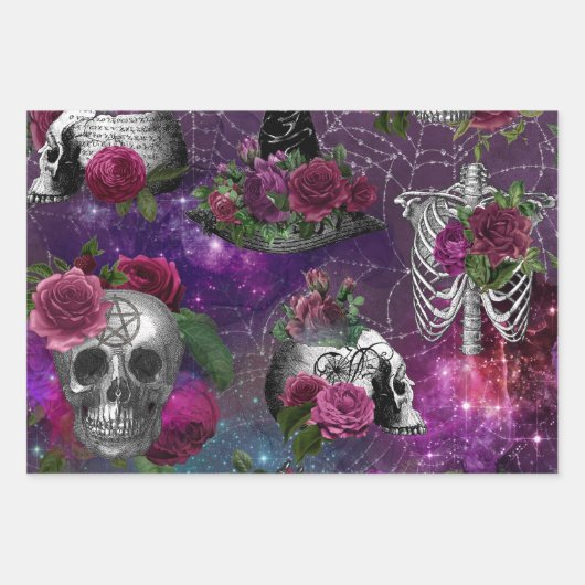 Paarse Romantische Gothische Witch en Rozen Inpakpapier Vel (Voorkant)