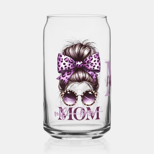 Paarse rommelige Bun Mama Vrouw Baas Blikvorm Glas (Voorkant)