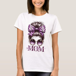 Paarse rommelige Bun Mama Vrouw Baas T-shirt