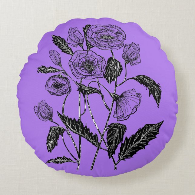 Paarse ronde-loods-ploegenbloemen - aangepaste kle rond kussen (Voorkant)