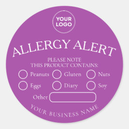 Paarse Ronde Witte Voedsel Allergie Alert Sticker