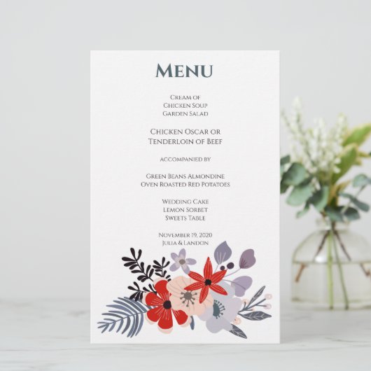 Paarse Rood Blauw Blush Roze Bloemen Bruiloft (Staand voorkant)