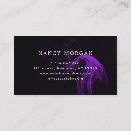 Paarse Rook Neon Huidverzorging Script Visitekaartje (Achterkant)