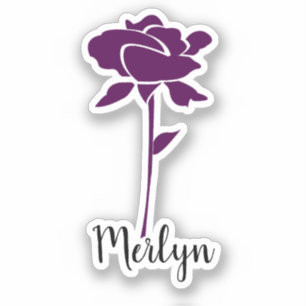 Paarse Roos Bloem Bloemen Aangepaste Naam Kleurrij Sticker