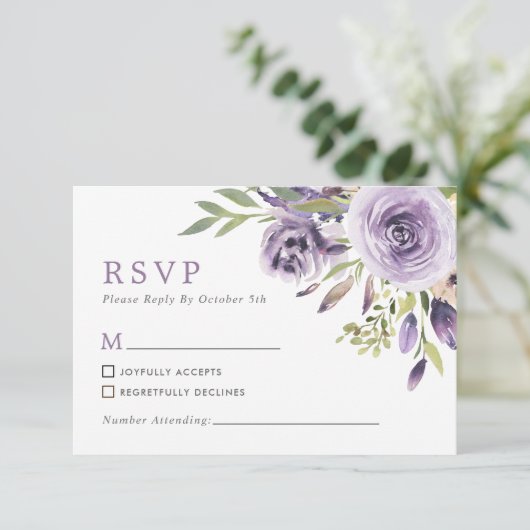 Paarse Roos Bloemen Bruiloft RSVP Kaart
