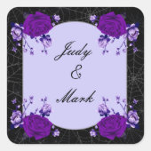 Paarse Roos Bloemig Spinneweb Herfst Bruiloft Stem Vierkante Sticker (Voorkant)