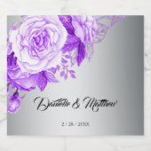 Paarse Roos Boho Elegance Zilveren Bruiloft Sparkling Wijnetiket (Enkel label)