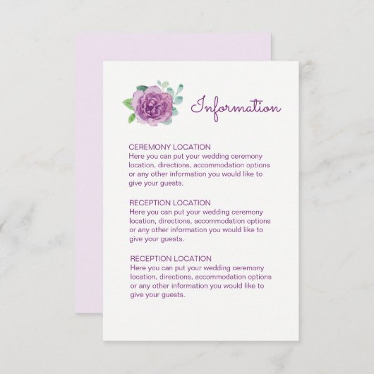 Paarse Roos bruiloft informatie Kaarten (Voorkant / Achterkant)
