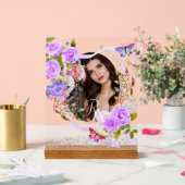Paarse Roos Chic Monogram Foto Acryl Bord (Huwelijk)