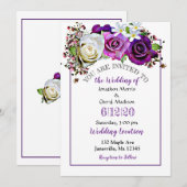 Paarse Roos Floral bruiloft uitnodigingen (Voorkant / Achterkant)