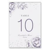 Paarse Roos Glitter Trouwtafel Nummer Kaart (Voorkant)
