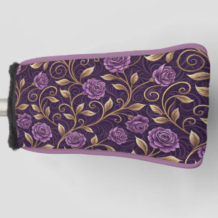 Paarse Roos Gouden Luxueus Bloemendesign Golfheadcover