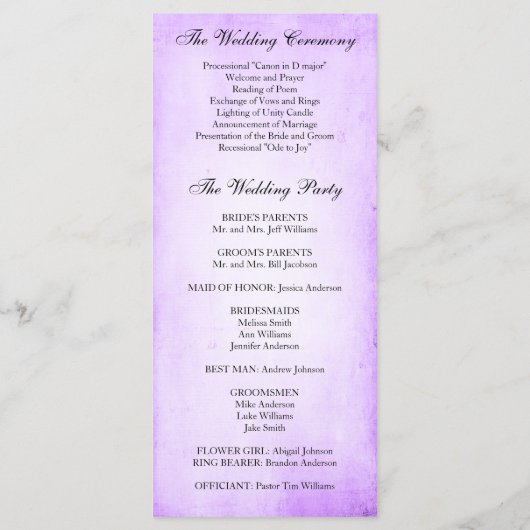  Paarse Roos huwelijksprogramma Programma (Achterkant)