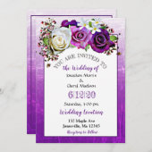 Paarse Roos Lavendel Bloemen Bruiloft Uitnodiginge Kaart (Voorkant / Achterkant)