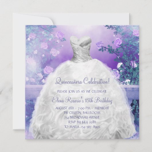 Paarse Roos Lavendel Paarse Quinceanera Kaart (Voorkant)