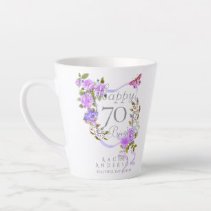 Paarse Roos Lint 70e Verjaardag Latte Mok
