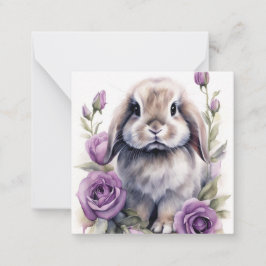 Paarse Roos Lop Eared Bunny Rabbit Notitiekaartje