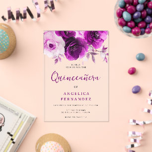 Paarse Roos Quinceanera Partij Acryl Uitnodigingen
