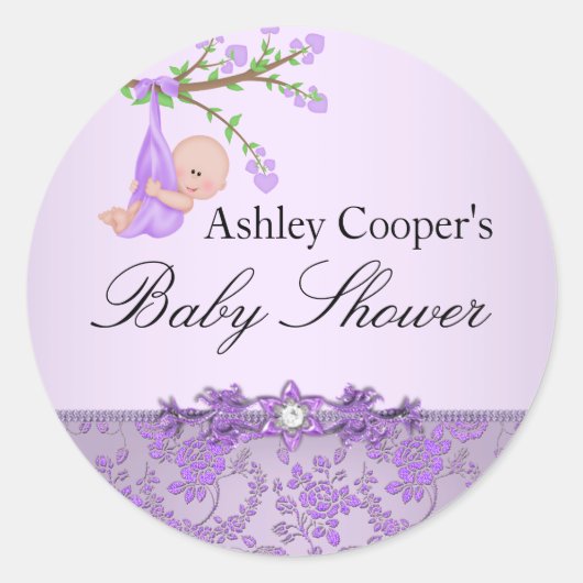 Paarse Roos Tuin Baby shower Sticker (Voorkant)