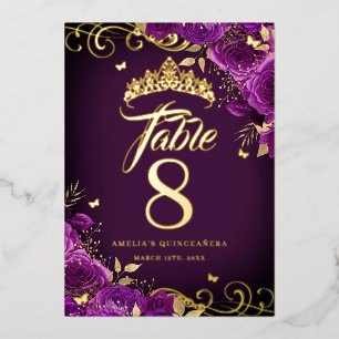 Paarse Roos Wervel Quinceanera Gouden Tafelnummer