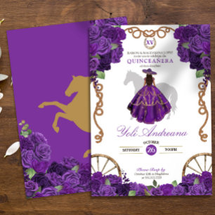 Paarse Roos Westerne Ranchera Quinceanera Kaart