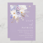 Paarse Roos & witte bloemenbruiloft Kaart (Voorkant / Achterkant)