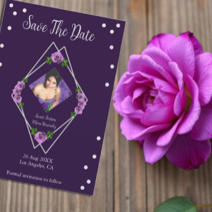 Paarse Roos Zilver Geometrisch Sweet 16 Save The Date