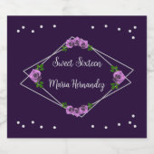 Paarse Roos Zilver Geometrisch Sweet 16 Sparkling Wijnetiket (Enkel label)