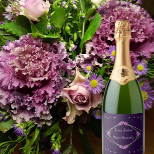 Paarse Roos Zilver Geometrisch Sweet 16 Sparkling Wijnetiket