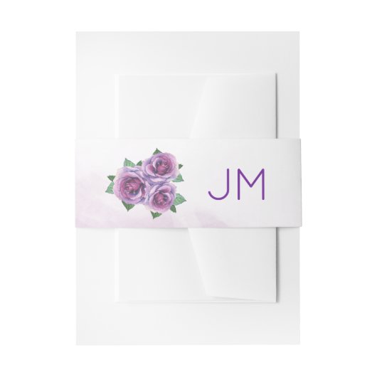Paarse Rose Boeket Monogram Bruiloft Uitnodigingen Wikkel (Voorkant Voorbeeld)